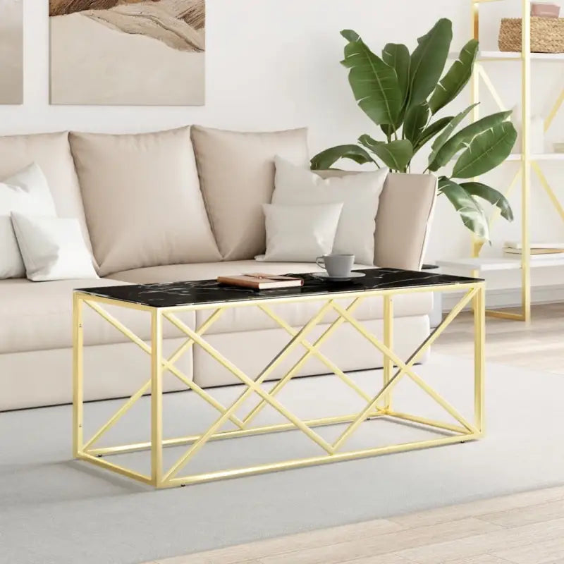 Salontafel met glazen blad en roestvrij staal voor een moderne uitstraling - Goud en zwart / 1 / Glas - Salontafels