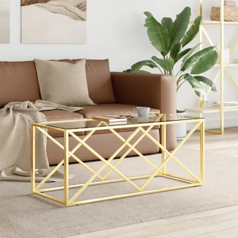 Salontafel met glazen blad en roestvrij staal voor een moderne uitstraling - Goud / 1 / Glas - Salontafels