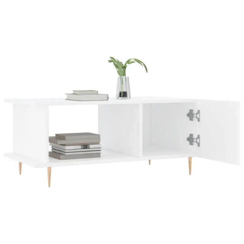 Salontafel met hoogglans wit afwerking en ijzeren poten van bewerkt hout - Salontafels
