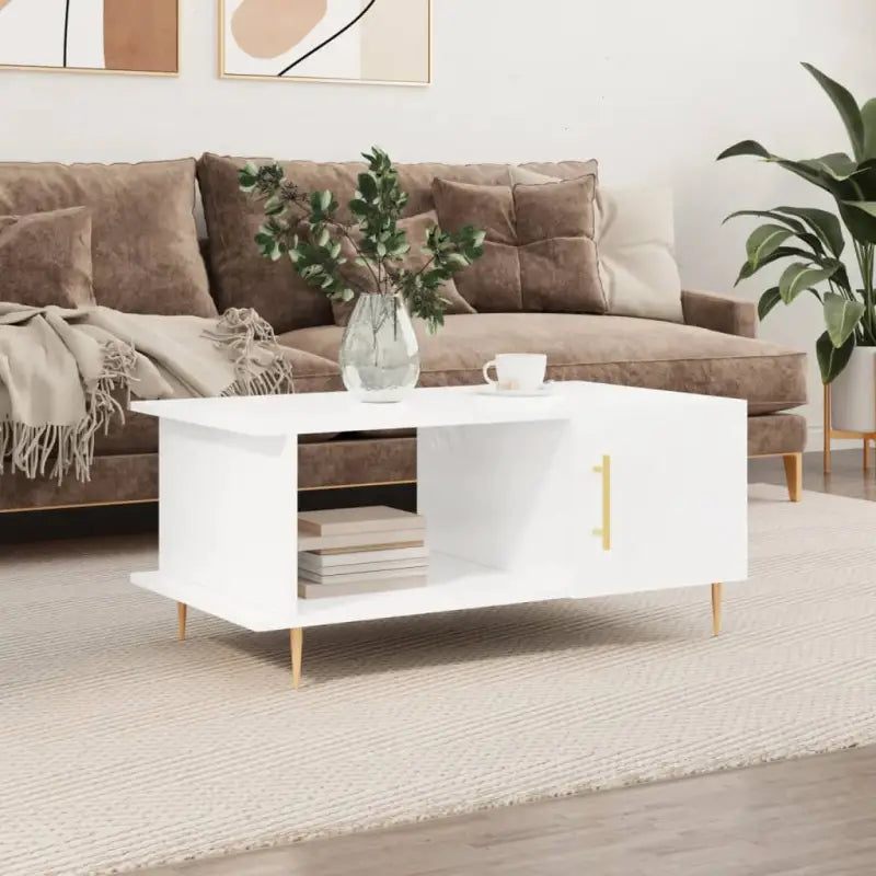 Salontafel met hoogglans wit afwerking en ijzeren poten van bewerkt hout - Hoogglans wit / 1 - Salontafels