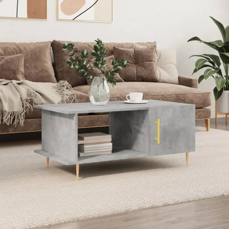 Salontafel met hoogglans wit afwerking en ijzeren poten van bewerkt hout - Betongrijs / 1 - Salontafels