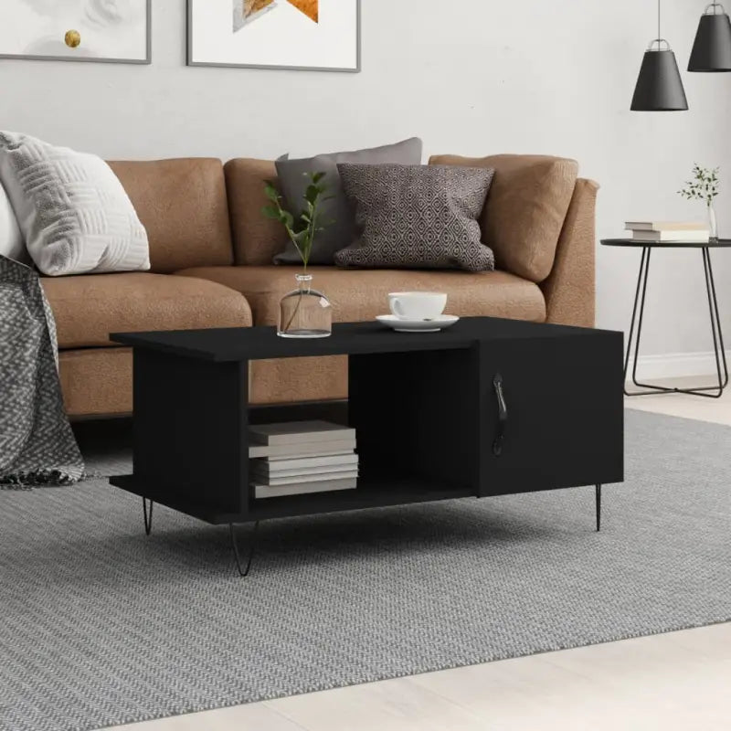 Salontafel met ijzeren poten en bewerkt hout in grijs sonoma - Zwart / 1 - Salontafels