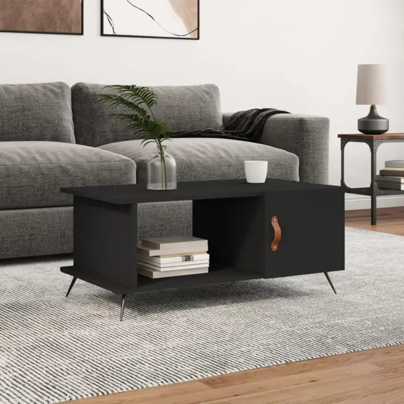 Salontafel met ijzeren poten en bewerkt hout voor een stijlvolle woonkamer - Zwart / 1 - Salontafels
