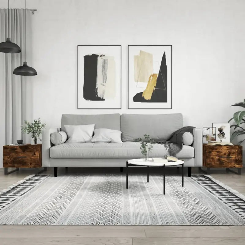 Salontafel met ijzeren poten en bewerkt hout voor een stijlvolle woonkamer - Gerookt eiken / 2 - Salontafels