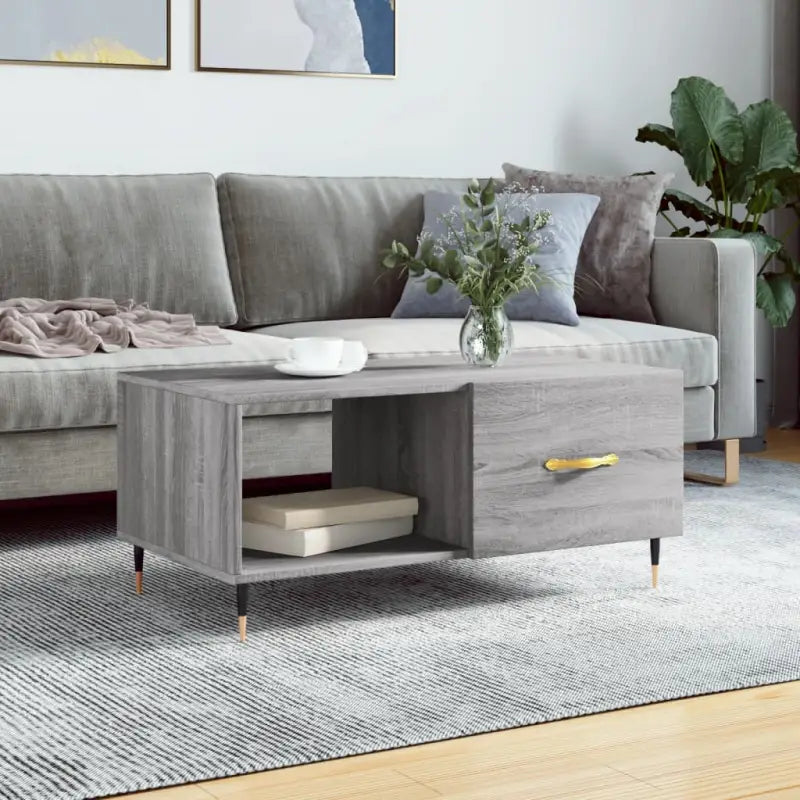 Salontafel met ijzeren poten en bewerkt hout voor elegante woonkamer - Grijs sonoma / 1 - Salontafels