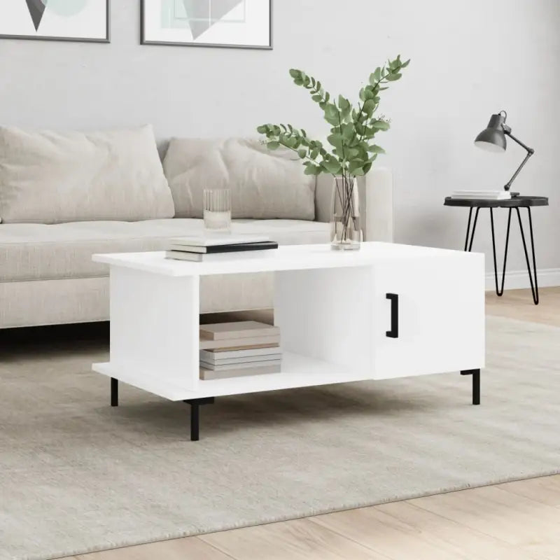 Salontafel met ijzeren poten en bewerkt hout voor elegante woonkamer - Wit / 1 - Salontafels