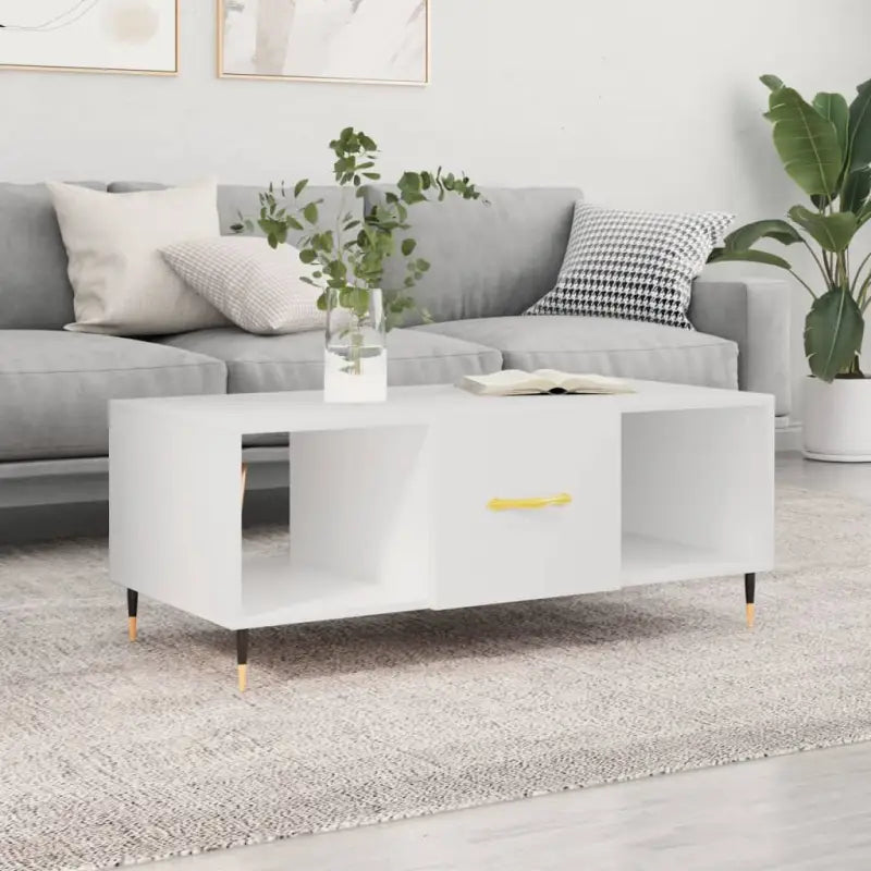 Salontafel met ijzeren poten en bewerkt hout voor elegante woonkamer - Wit / 1 - Salontafels
