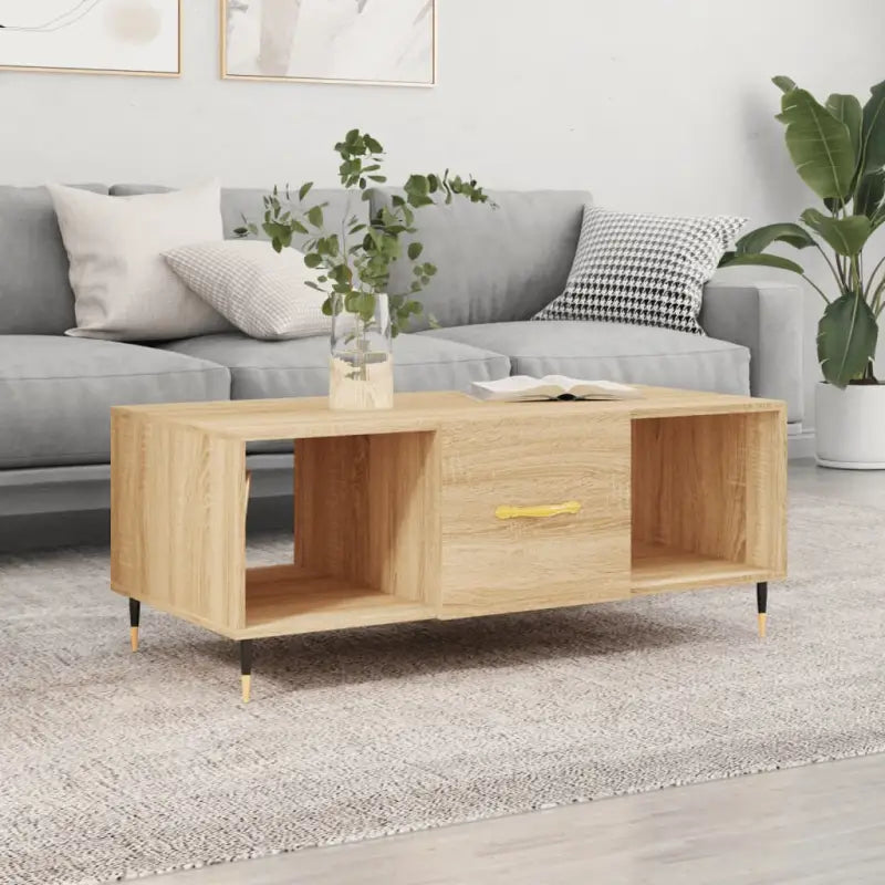 Salontafel met ijzeren poten en bewerkt hout voor elegante woonkamer - Sonoma eiken / 1 - Salontafels