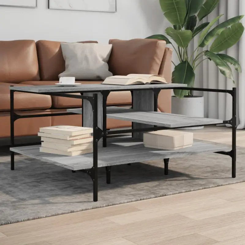 Salontafel met ijzeren poten en bewerkt hout voor stijlvolle woonkamer - Grijs sonoma / 1 - Salontafels