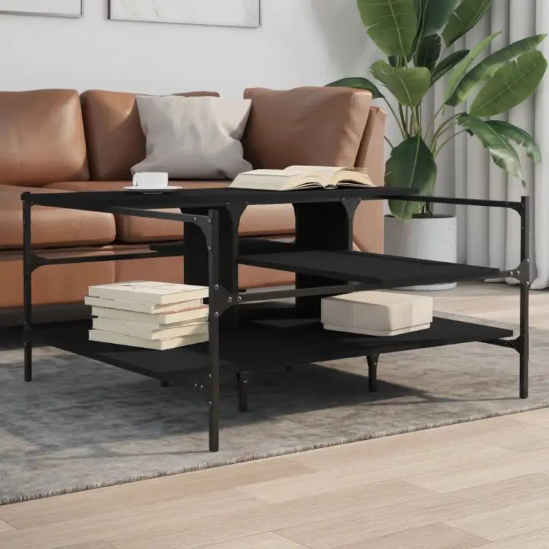 Salontafel met ijzeren poten en bewerkt hout voor stijlvolle woonkamer - Zwart / 1 - Salontafels