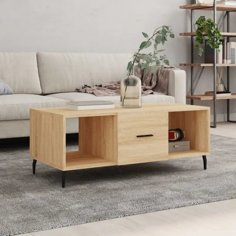 Salontafel met ijzeren poten en bewerkt hout voor stijlvolle woonruimte - Sonoma eiken / 1 - Salontafels