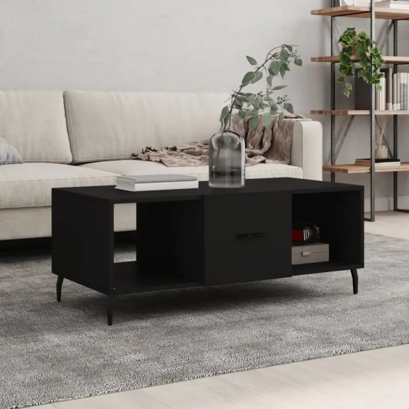 Salontafel met ijzeren poten en bewerkt hout voor stijlvolle woonruimte - Zwart / 1 - Salontafels