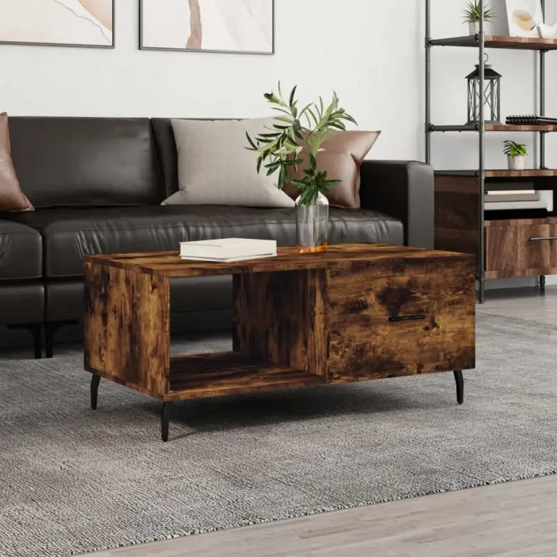 Salontafel met ijzeren poten en hoogglans wit afgewerkt hout - Gerookt eiken / 1 - Salontafels