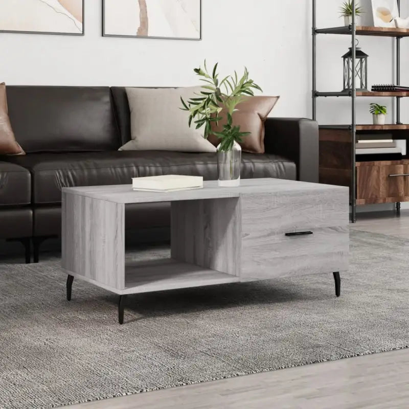 Salontafel met ijzeren poten en hoogglans wit afgewerkt hout - Grijs sonoma / 1 - Salontafels