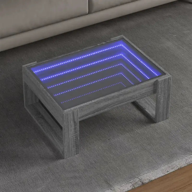 Salontafel met LED-infinity spiegel en bewerkt hout voor stabile stijl - Grijs sonoma / 1 / 70 cm - Salontafels