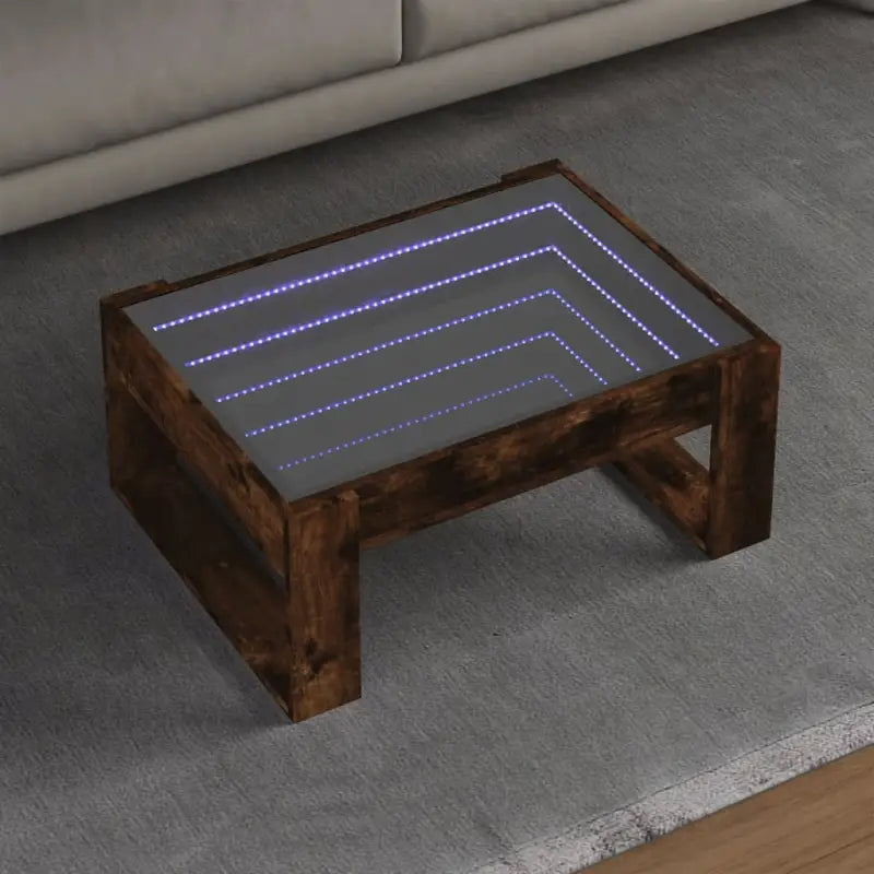 Salontafel met LED-infinity spiegel en bewerkt hout voor stabile stijl - Gerookt eiken / 1 / 70 cm - Salontafels