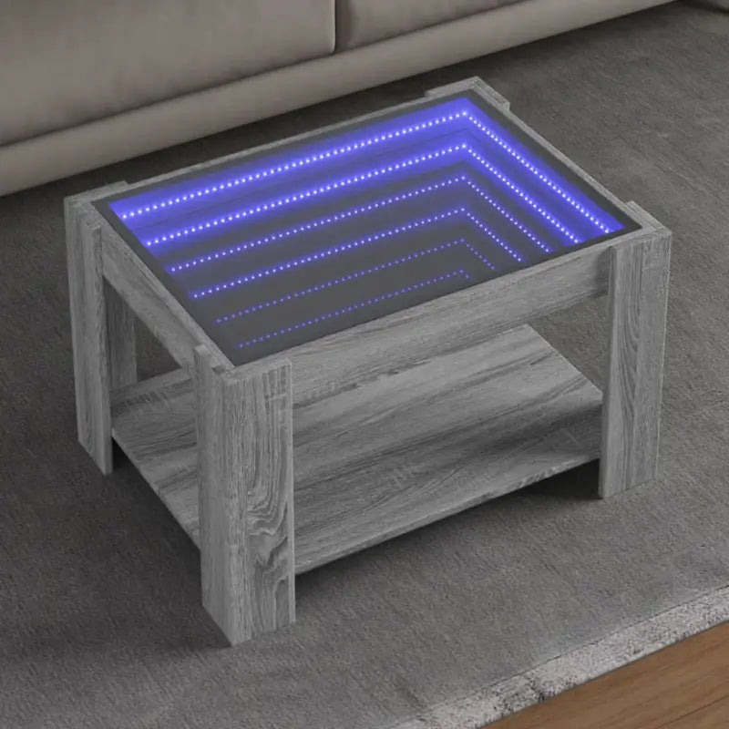 Salontafel met LED-infinity spiegel in grijs Sonoma bewerkt hout - Grijs sonoma / 1 / 73 cm - Salontafels