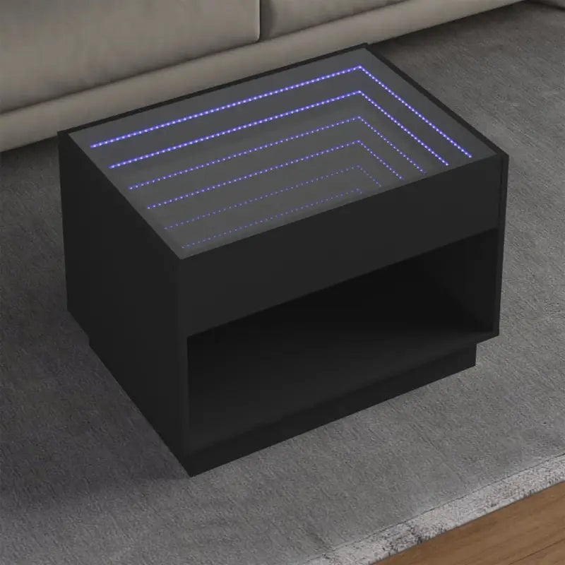 Salontafel met LED-infinity spiegel in grijs sonoma van bewerkt hout - Zwart / 1 / 70 cm - Salontafels