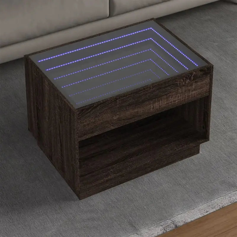 Salontafel met LED-infinity spiegel in grijs sonoma van bewerkt hout - bruin eikenkleur / 1 / 70 cm - Salontafels