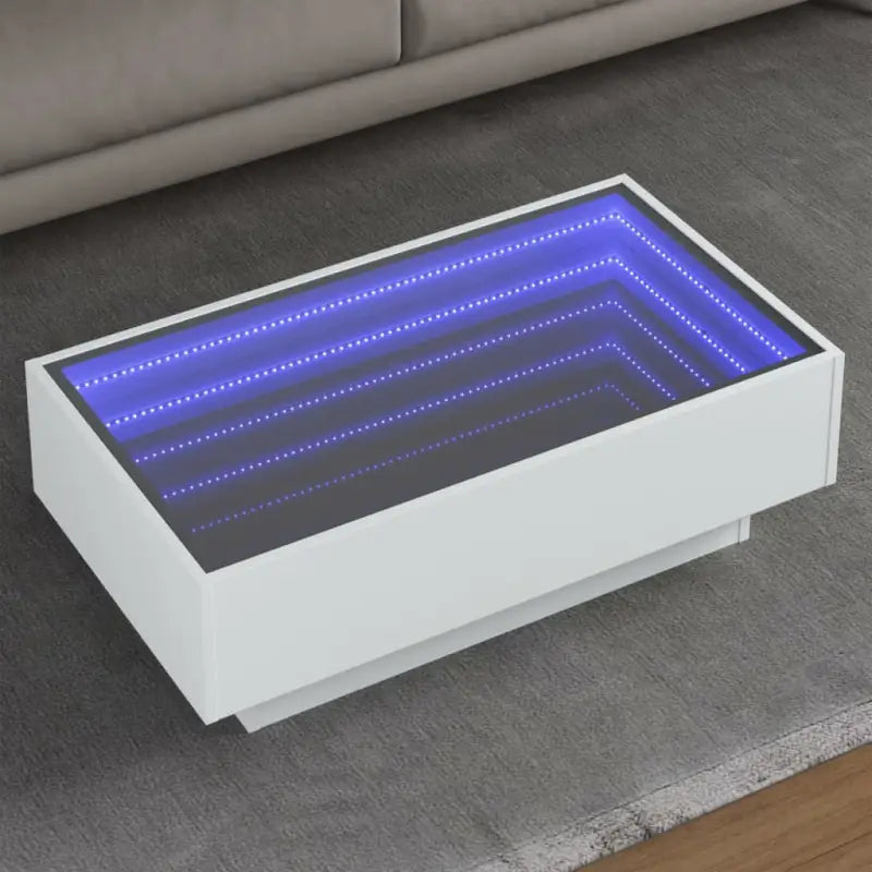 Salontafel met LED-infinity spiegel van bewerkt hout voor elke ruimte - Wit / 90 x 50 x 30 cm / 1 - Salontafels