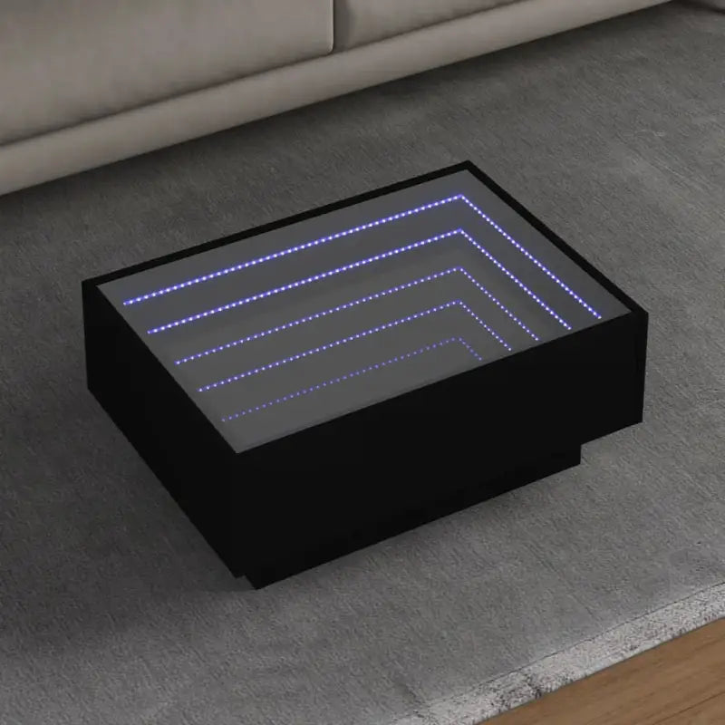 Salontafel met LED-infinity spiegel van bewerkt hout voor elke ruimte - Zwart / 70 x 50 x 30 cm / 1 - Salontafels
