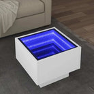 Salontafel met LED-infinity spiegel van bewerkt hout voor elke ruimte - Wit / 40 x 40 x 30 cm / 1 - Salontafels