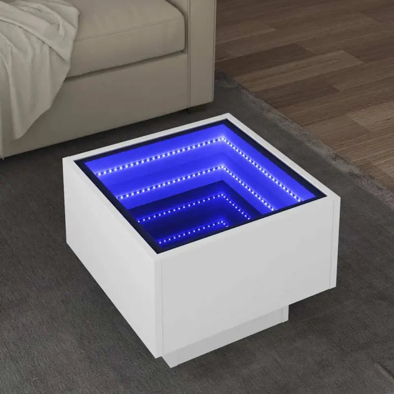 Salontafel met LED-infinity spiegel van bewerkt hout voor elke ruimte - Wit / 40 x 40 x 30 cm / 1 - Salontafels