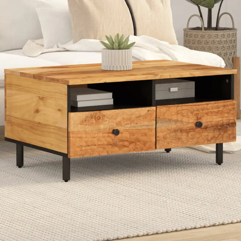 Salontafel met massief acaciahout en ijzeren poten voor elegante woonkamer - Naturel / 1 / Massief acaciahout