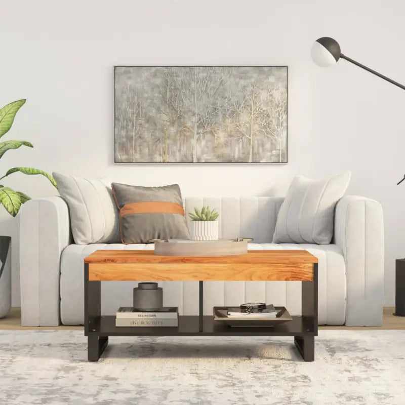 Salontafel met massief acaciahout en ijzeren poten voor unieke stijl - Bruin / 90 x 50 x 40 cm / 1 - Salontafels