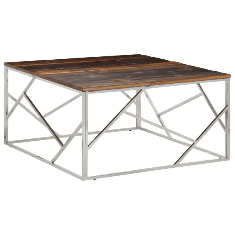 Salontafel met massief acaciahout en roestvrij staal elegant design - Zilver / 1 / Hout - Salontafels
