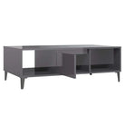 Salontafel met metalen poten en bewerkt hout in hoogglans grijs - Salontafels
