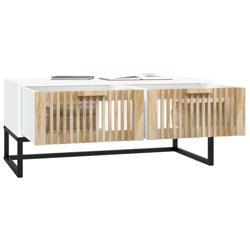 Salontafel met metalen poten en bewerkt hout voor een stijlvolle kamer - Salontafels
