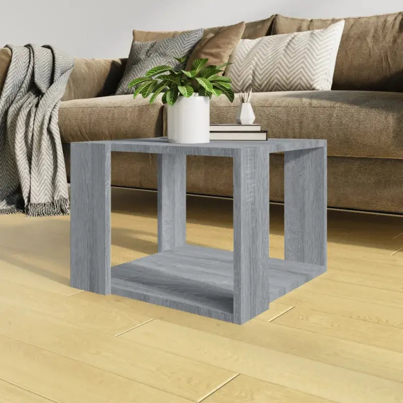 Salontafel met opbergruimte in bewerkt hout en grijs sonoma - Salontafels