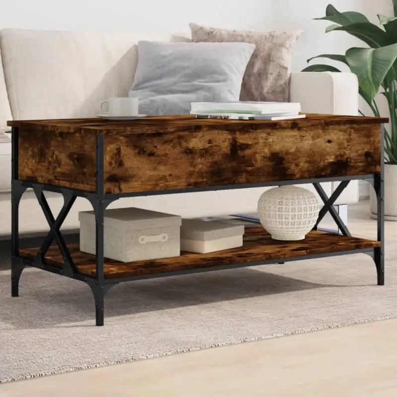 Salontafel met verstelbare poten van bewerkt hout voor een stijlvolle woonkamer - Gerookt eiken / 1 / 100 cm