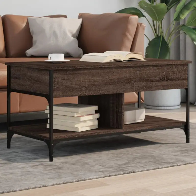 Salontafel van bewerkt gerookt eiken met verstelbare poten - bruin eikenkleur / 1 / 100 cm - Salontafels