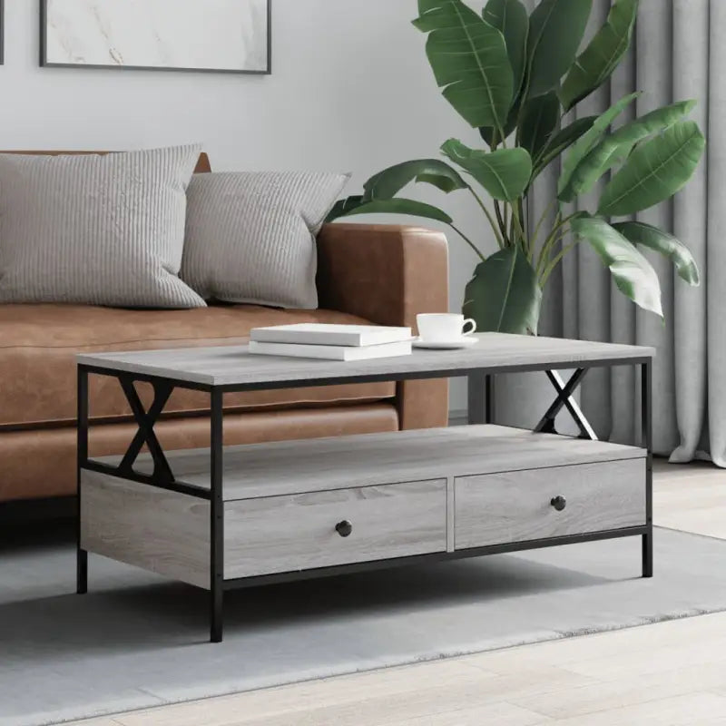 Salontafel van bewerkt hout in grijs Sonoma eiken voor stijlvolle woonkamer - Grijs sonoma / 1 - Salontafels