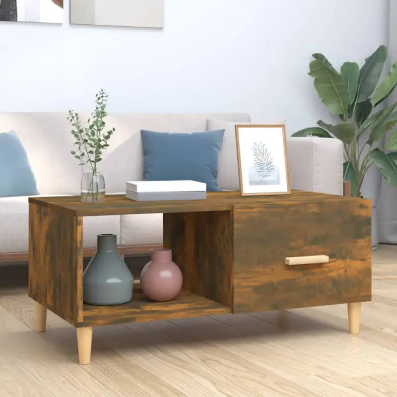 Salontafel van bewerkt hout in hoogglans wit voor een stijlvolle woonkamer - Gerookt eiken / 1 - Salontafels