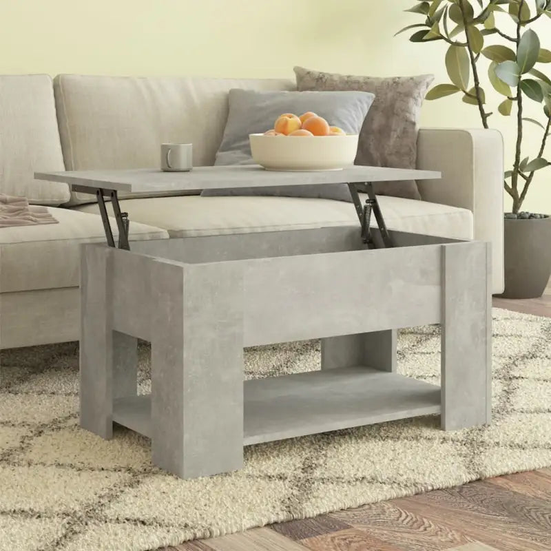 Salontafel van bewerkt hout met lift-top functie voor extra veelzijdigheid - Betongrijs / 79 x 49 x 42.5 cm / 1
