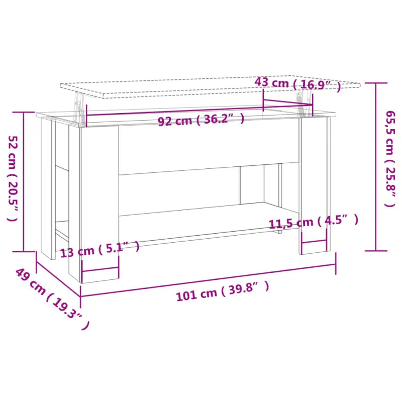 Salontafel van bewerkt hout met lift-top functie voor extra veelzijdigheid - Salontafels