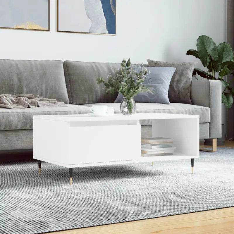 Salontafel van bewerkt hout met metalen poten voor een stijlvolle woonkamer - Wit / 1 - Salontafels