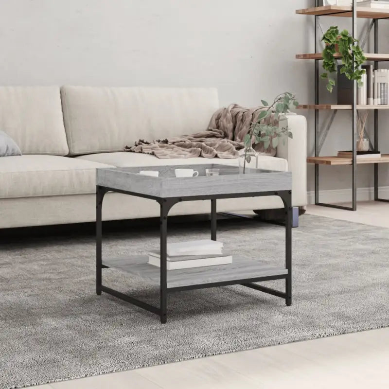 Salontafel van bewerkt hout met verstelbare poten in grijs sonoma eiken - Grijs sonoma / 49.5 x 49.5 x 45 cm / 1
