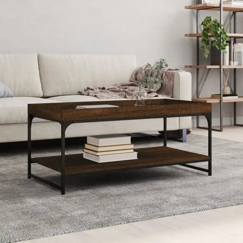 Salontafel van bewerkt hout met verstelbare poten in grijs sonoma eiken - bruin eikenkleur / 100 x 49 x 45 cm / 1