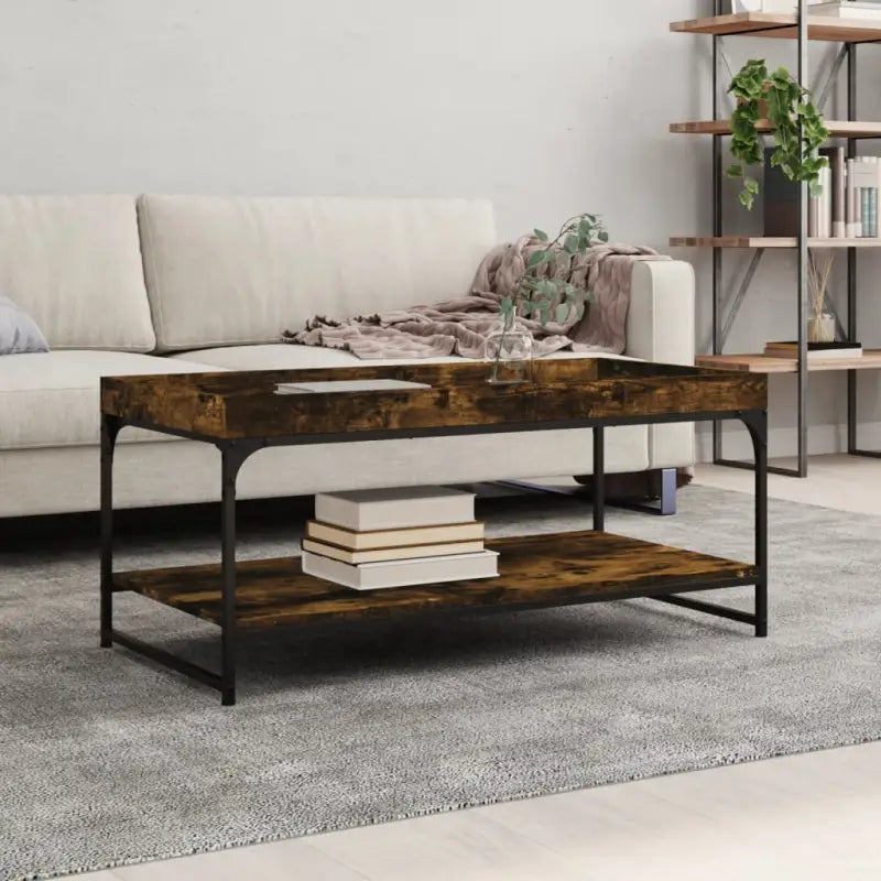 Salontafel van bewerkt hout met verstelbare poten in grijs sonoma eiken - Gerookt eiken / 100 x 49 x 45 cm / 1