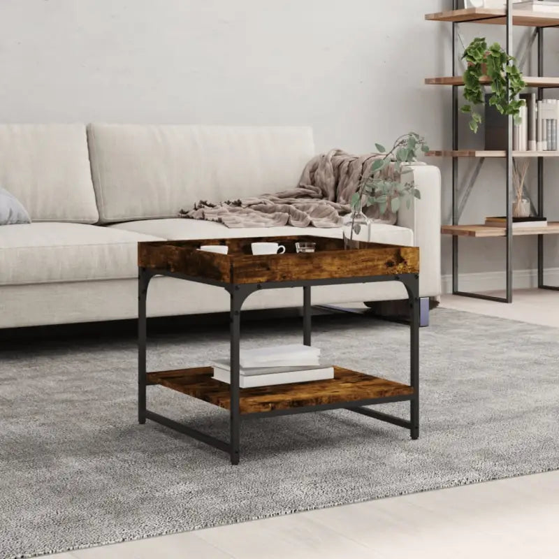Salontafel van bewerkt hout met verstelbare poten in grijs sonoma eiken - Gerookt eiken / 49.5 x 49.5 x 45 cm / 1