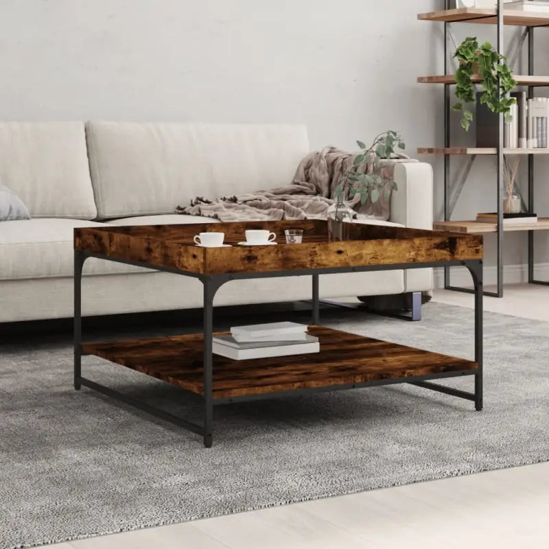Salontafel van bewerkt hout met verstelbare poten in grijs sonoma eiken - Gerookt eiken / 80 x 80 x 45 cm / 1