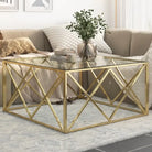 Salontafel van gerecycled hout en roestvrij staal voor in je woonkamer - Goud / 1 / Glas - Salontafels