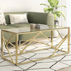 Salontafel van gerecycled hout met roestvrij staal frame - Goud / 1 / Glas - Salontafels