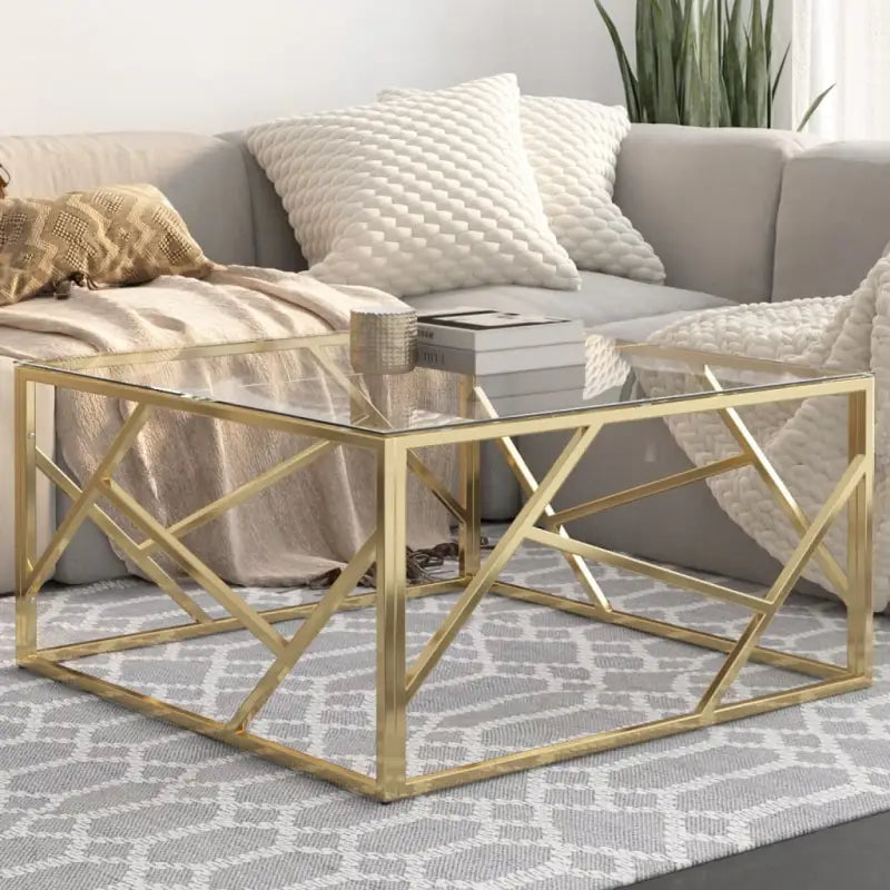 Salontafel van massief bielshout met roestvrij staal accents - Goud / 1 / Glas - Salontafels