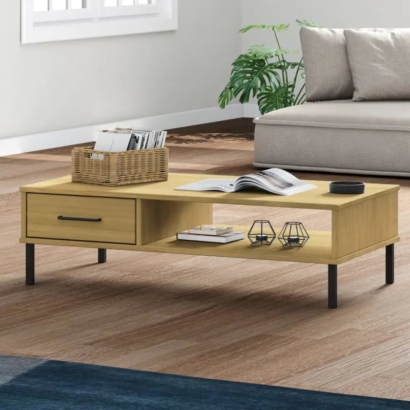 Salontafel van massief grenenhout met metalen poten - Bruin / 1 - Salontafels