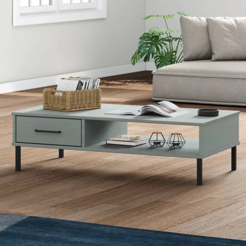 Salontafel van massief grenenhout met metalen poten - Grijs / 1 - Salontafels